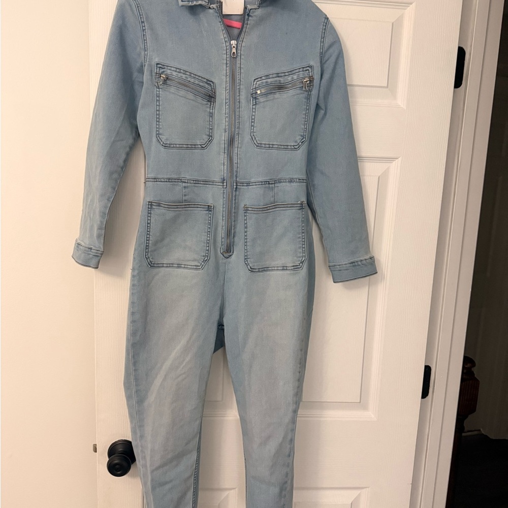 Free People Light Blue Denim Jumpsuit